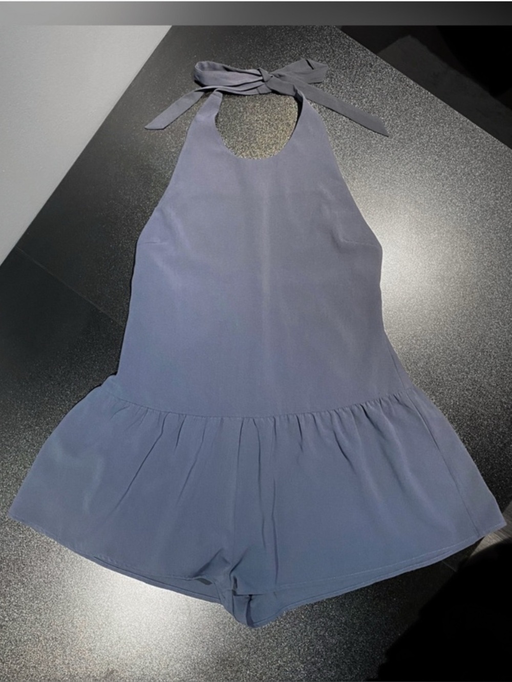 Somedays Lovin Slate Blue Drop-Waist Halter Romper w/ Button Closure in Back